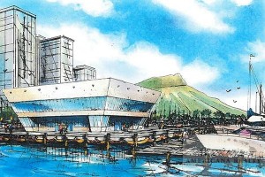 The rendering shows the Waikiki Landing project, with Diamond Head in the background.The rendering shows the Waikiki Landing project, with Diamond Head in the background.