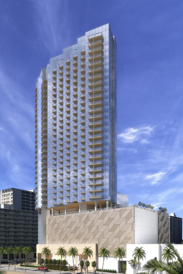 Artist rendering of the condominium-hotel project to be built at King's Village in Waikiki, Courtesy Kusao & Kurahashi