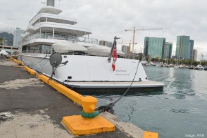 Larry Ellison's yacht, Musashi, has been docked at Honolulu's Kewalo Basin.