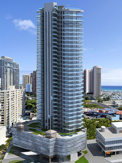A rendering for the Aloha Kai condominium across from Honolulu's Ala Moana Center